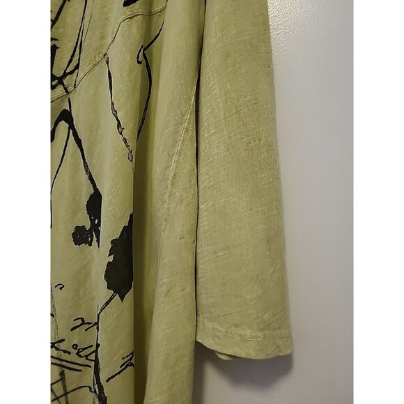 Jess & Jane Tunic Asymmetrical Artsy Pocket 3/4 Sleeve Large Green Black - Picture 3 of 7